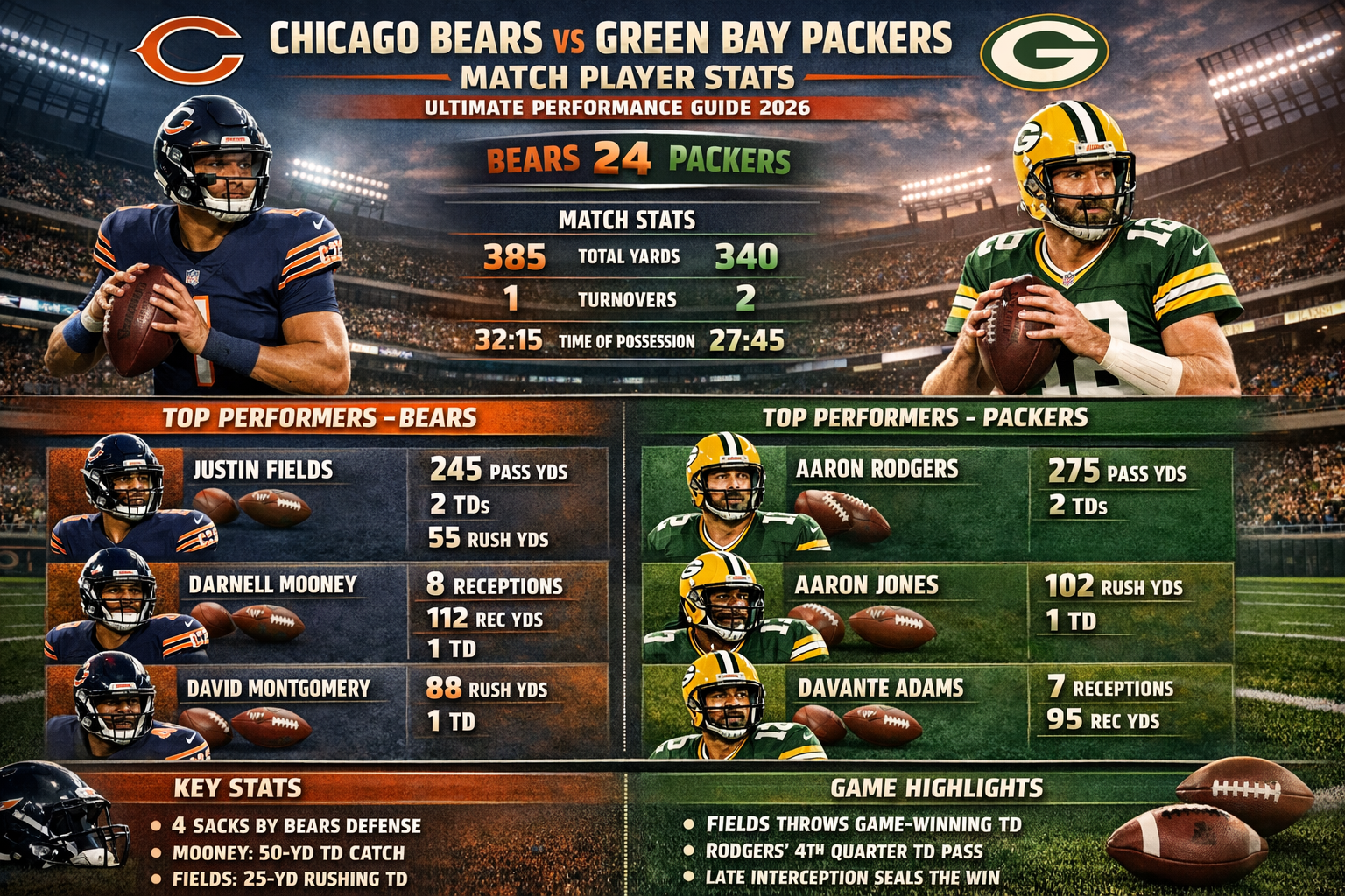 Chicago Bears vs Green Bay Packers Match Player Stats
